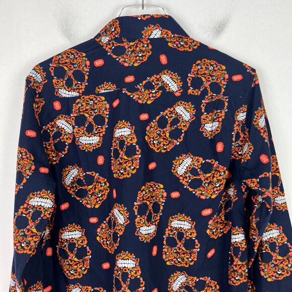 NWOT Simon Banks Pumpkin Skull Boo Long Sleeve Button Front Shirt Size Medium M - Picture 8 of 9